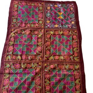 Tablecloth Stitched with Intricate Birds & Geometric | 52" x 36" | NWT